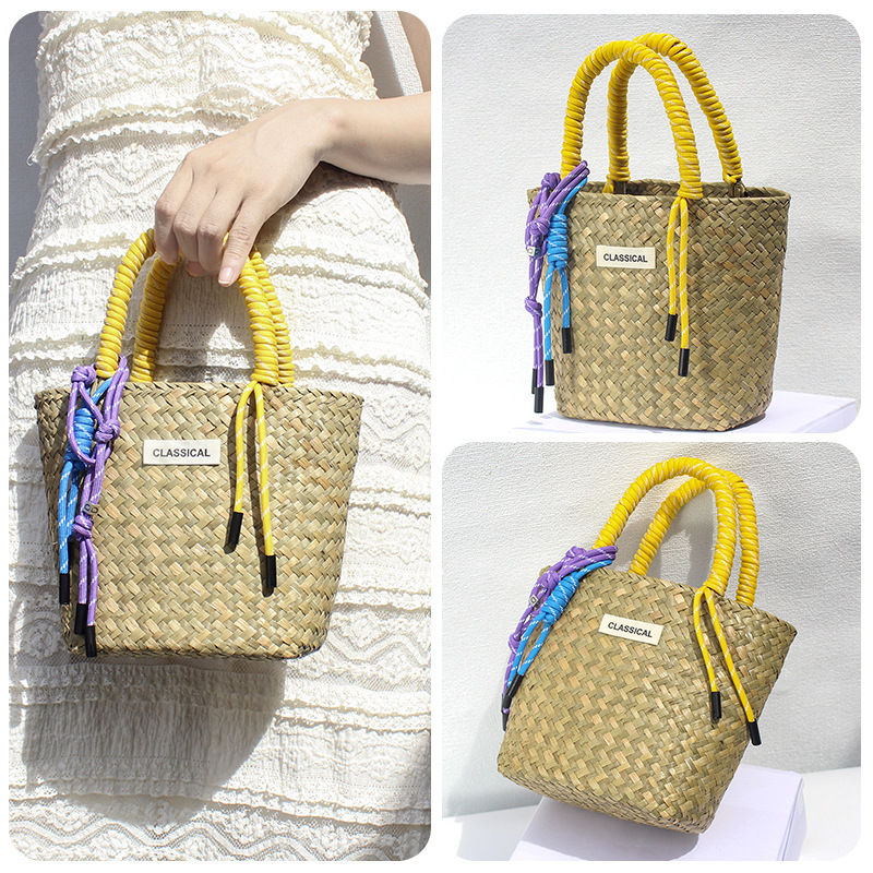 Primary color bag with yellow hand rope