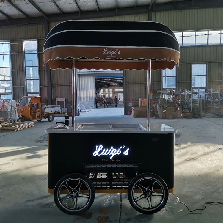 2024 독특한 디자인 젤라토 카트 이탈리아 아이스크림 카트 유럽 모바일 핸드 푸시 이탈리아 커피 카트 자전거