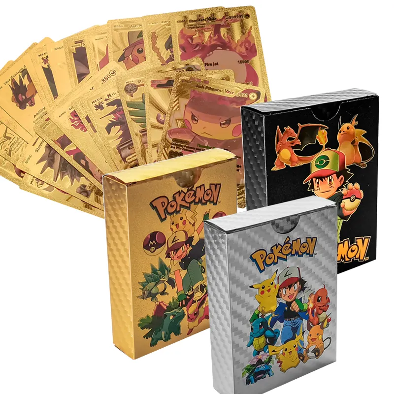 2023 nuovi arrivi Anime giapponesi in plastica placcata oro carte da gioco Booster Box Pikachu Pokman Card