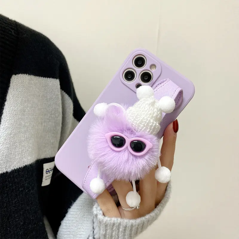 Cute Plush Toy Wristband Phone Case For iPhone 13 12 11 Pro Max X XR 7 8 PLUS SE 2 XS MAX Cases Furry Hand Chain Strap Cover