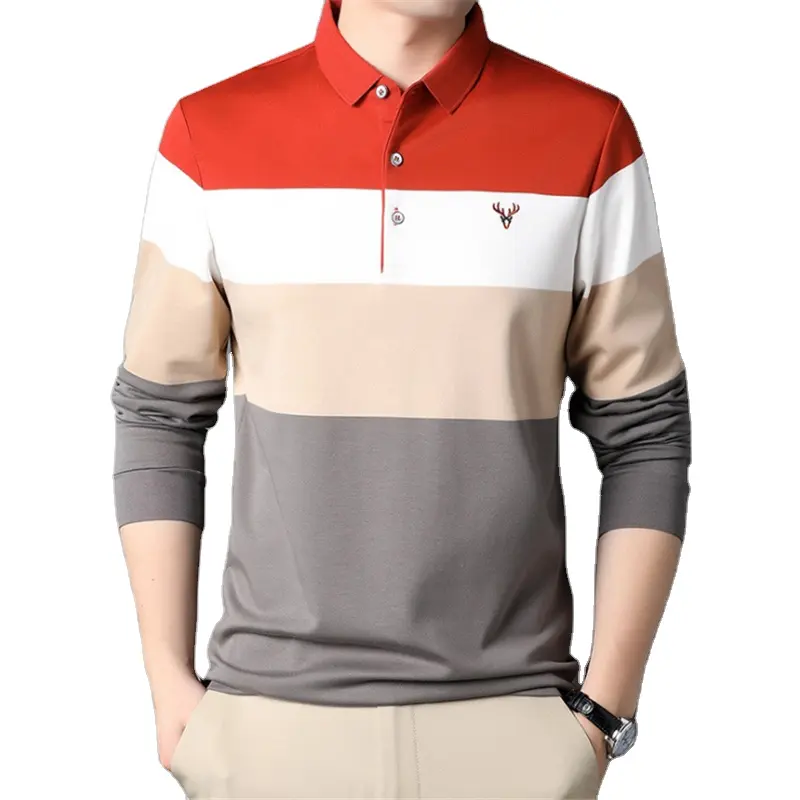 Polo T Shirt Golf Polo per uomo camicia Polo manica lunga a righe formali