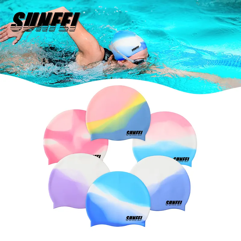 Sunfei หมวกว่ายน้ำกันน้ำหมวกว่ายน้ำซิลิโคนพิมพ์ลายสัตว์ที่ทนทานกันน้ำกลางแจ้ง