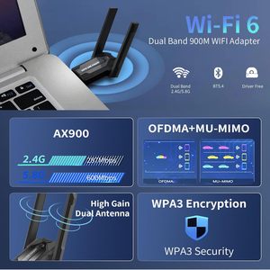 900Mbps 2合1 USB WiFi适配器，带BT 2.4/5.8Ghz双频Win10/11 PC，支持BT5.4/WIFI6的外部接收器 - Product Image 5