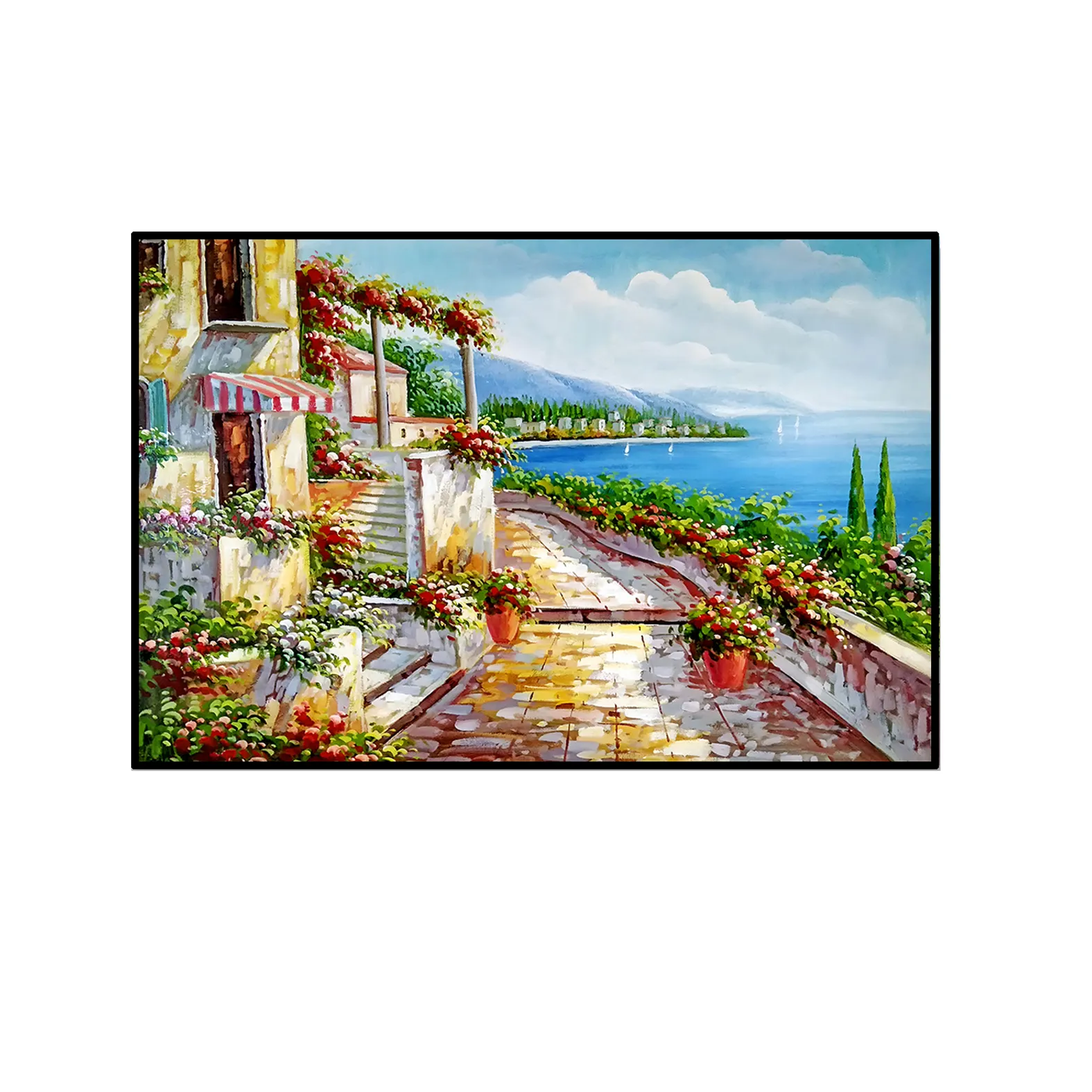 Mar Mediterrâneo vista pintura sobre tela impressão personalizada arte parede casa