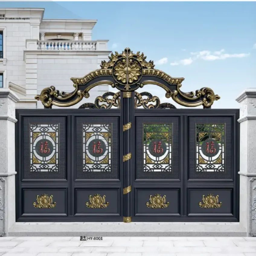 Portones de hierro de doble puerta de lujo para exteriores, puerta de entrada principal de acero inoxidable, diseño de lujo