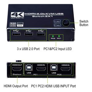 适用于HDMI 2.0 KVM开关分离器4K 60Hz USB切换器适配器2进1出，适用于笔记本电脑共享键盘鼠标监视器 - Product Image 3