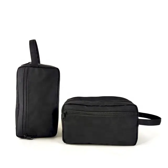 Bolsa de poliéster con cremallera negra para cosméticos, bolsa de almacenamiento de cosméticos con logotipo personalizado, cilíndrico de viaje, para bolígrafo, lápiz