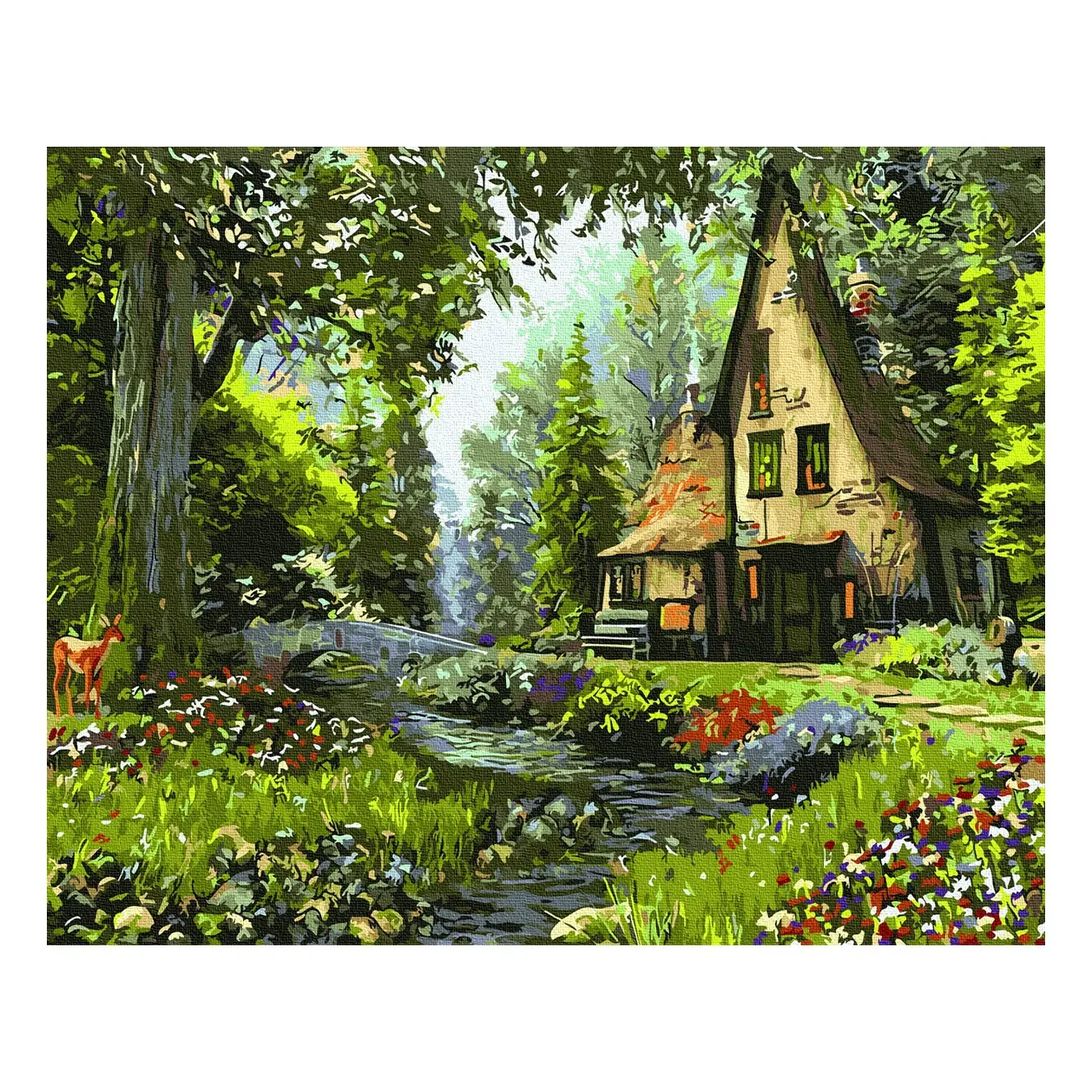 Peinture à l'huile de paysage de cabine verte, peinture par numéros, peinture de décoration d'hôtel et de maison, GX3222
