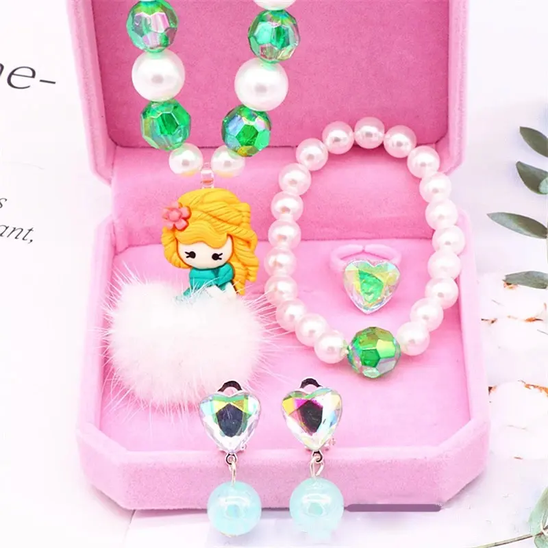 Resina principessa perline braccialetto collana di perle simpatico cartone animato simpatici bambini gioielli set regalo per ragazze