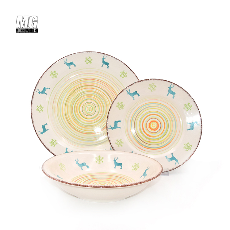 Wholesale tableware stamp custom logo pattern ceramic dinnerware porcelain dinner set with deer pattern