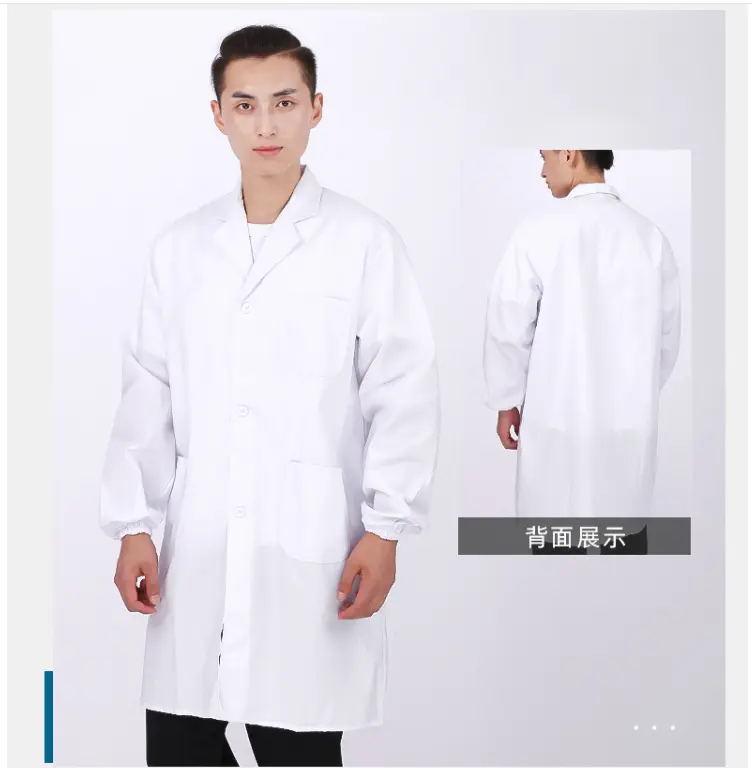 Mejor venta Largo Hospital uniforme de enfermera Dental laboratorio médico abrigos vestido