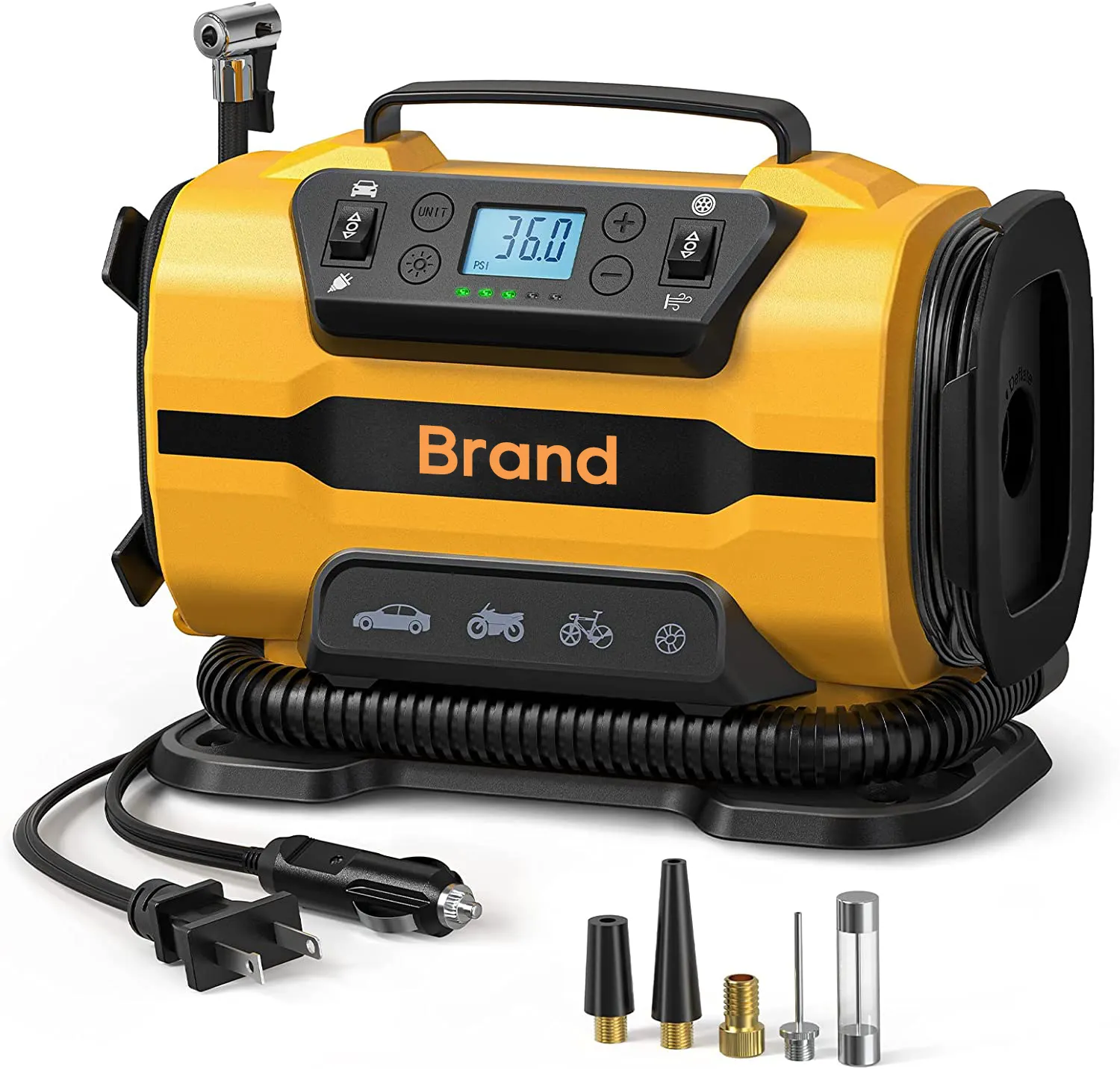 Gonfiatore per pneumatici portatile Air Compressor-12V DC/110V AC pompa per pneumatici per auto per materassi ad aria, barche con gonfiaggio e sgonfiaggio