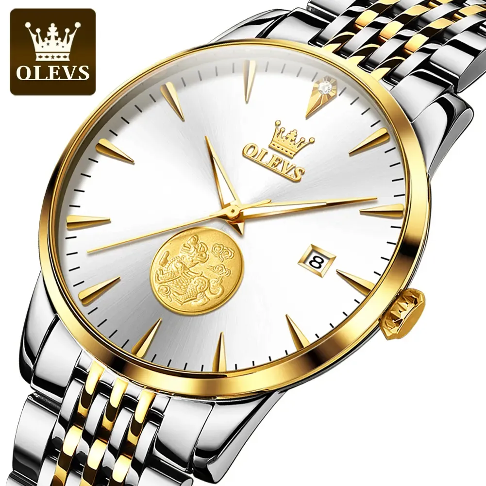 Olevs 6665 Reloj Custom Relogio Tourbillon Pixiu Tallado Dial Relojes de pulsera de cuerda automática Reloj de pulsera mecánico automático para hombres