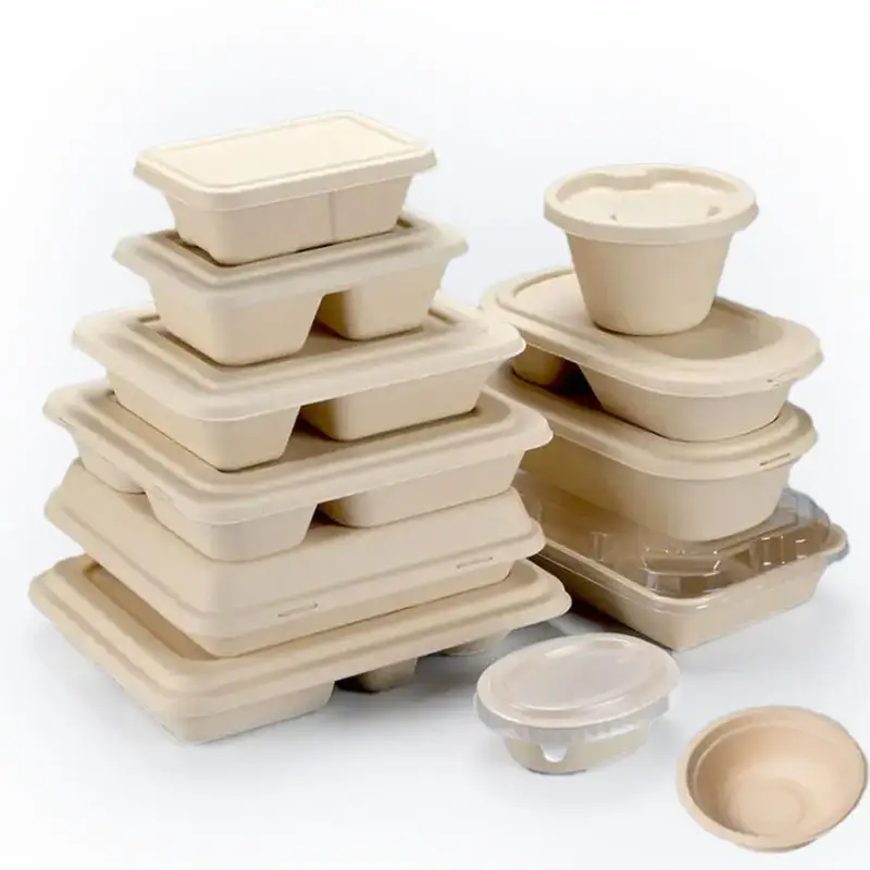 PFAS libera pasta di bambù bagassa piatti di carta cibo scatola per il pranzo cibo per andare contenitore usa e getta torta scatola Bento Sushi Box