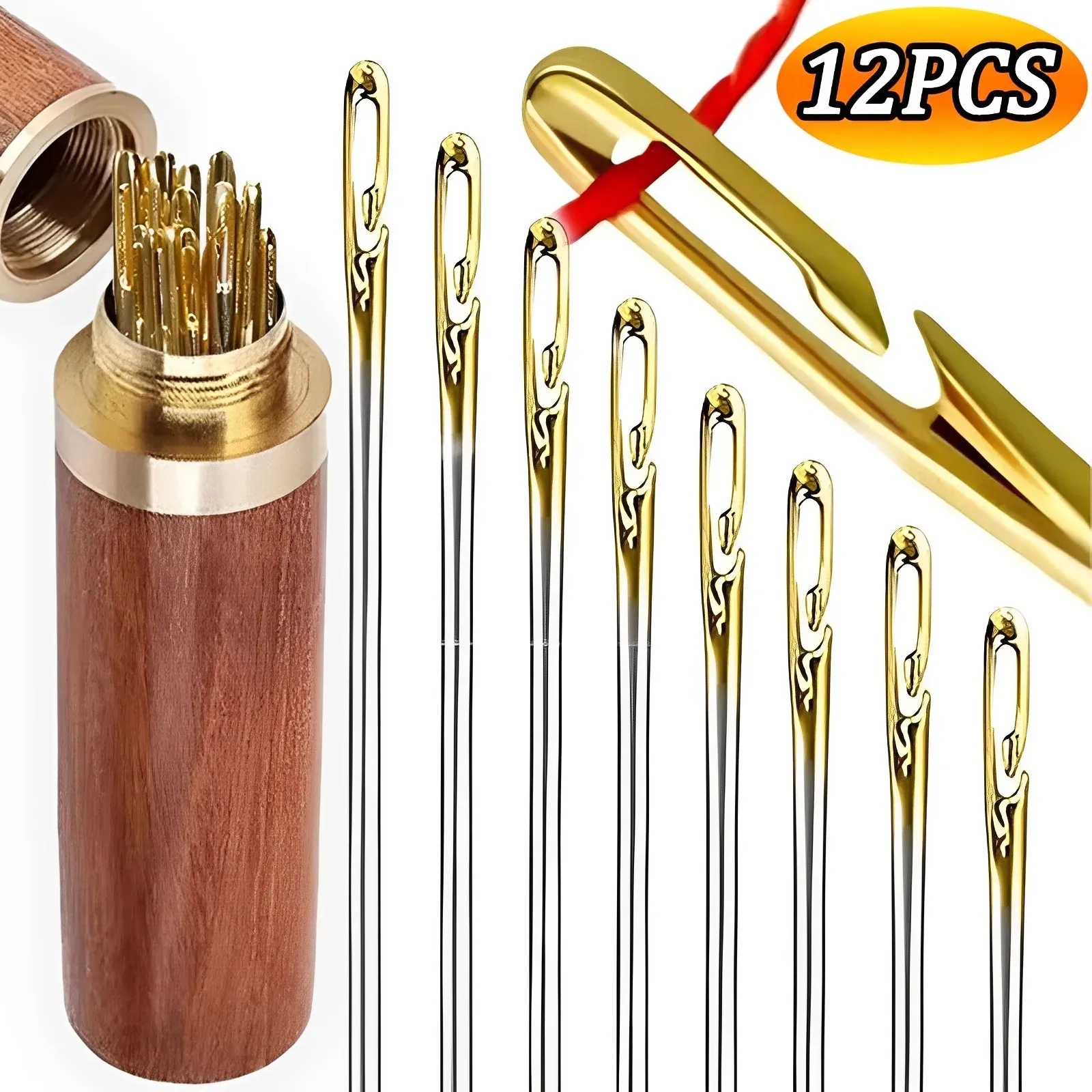 12PCS Side Holes Blind Needles Sewing Stainless Steel Elderly Needle for Sewing Household DIY Beading Threading Needles