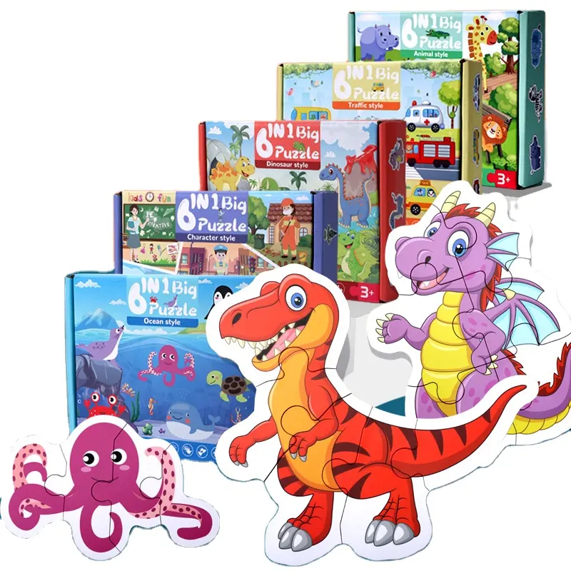 Nouveaux jouets en bois 6 en 1 pour enfants, puzzle de dessin animé, puzzle pour bébé, jouets amusants pour l'éducation précoce