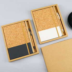 Logo personalizzato legno morbido PU splicing notebook fascia elastica modello di tessuto notebook business office Line NoteBook con set di penna - Product Image 3