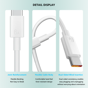 Satışa mobil USB a tipi C 6A PD 66W hızlı şarj 1M tipi C hızlı şarj kablosu beyaz saf bakır yüksek kaliteli kablolar - Product Image 2