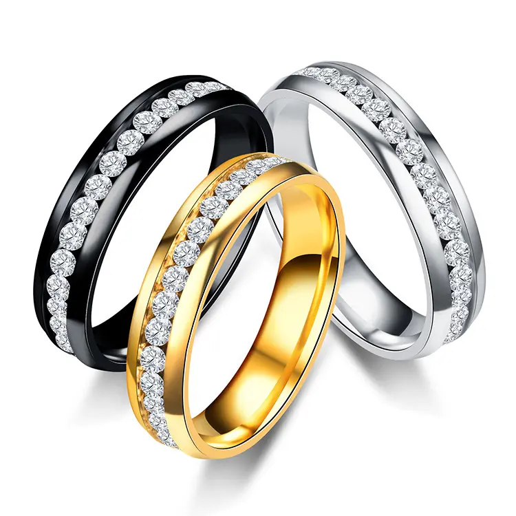 Groothandel Van Nieuwe Goedkope Europese En Amerikaanse Meisjes Sieraden Heldere Diamant Swim Fade Resistente Roestvrijstalen Ring
