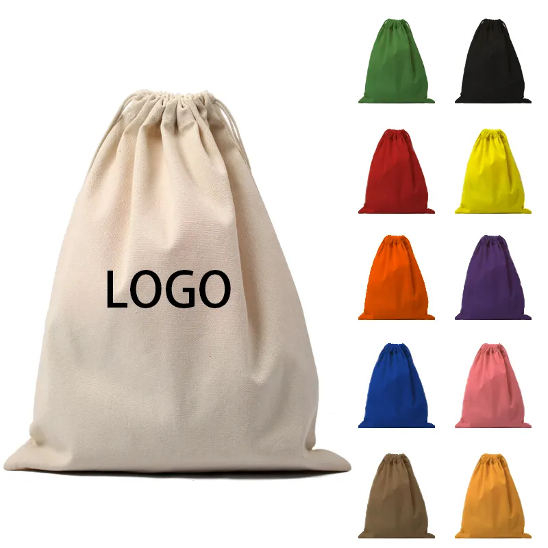 Precio reutilizable promocional reciclar Sling pequeña hermosa bolsa con cordón embalaje bolsa de algodón con cordón