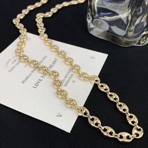 RUYI Collana a Catena Maglia Marina a Chicco di Caffè e Muso di Maiale in Oro Massiccio <span class=keywords><strong>14K</strong></span>, Gioielli Vintage Hip Hop per Uomo e Donna, di Grande Successo - Product Image 1