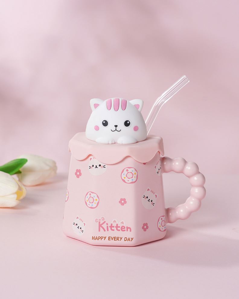 Zogifts toptan yüksek görünüm seviye karikatür damlatmaz bardak sevimli kedi panda ayı tavşan seramik kapaklı kupa hediye fincan el yapımı sevimli - Product Image 5