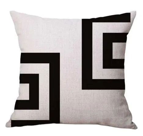 White and Black Geometric Pillow Case Chair Seat and Waist Square 45x45cm Cotton Linen Pillow Cover Home Textile Living