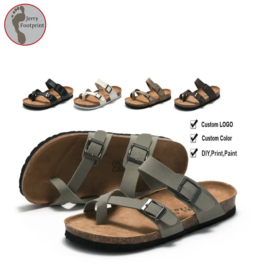 CUSTOM 35-45 Unisex Damen Großhandel Herren Outdoor Zweireihige Knopf Metalls chnalle Orthese Flache Casual Cork Sohle Sandalen Hausschuhe