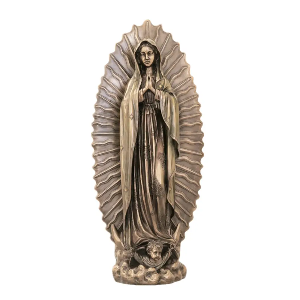 Statuetta della vergine maria da 12 pollici all'ingrosso personalizzata di alta qualità in resina di bronzo Virgen De Guadalupe statua in vendita