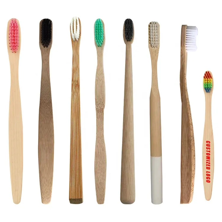 Logotipo personalizado para adultos, niños, niños, colorido, cerdas suaves, madera natural, cepillo de dientes de Bambú