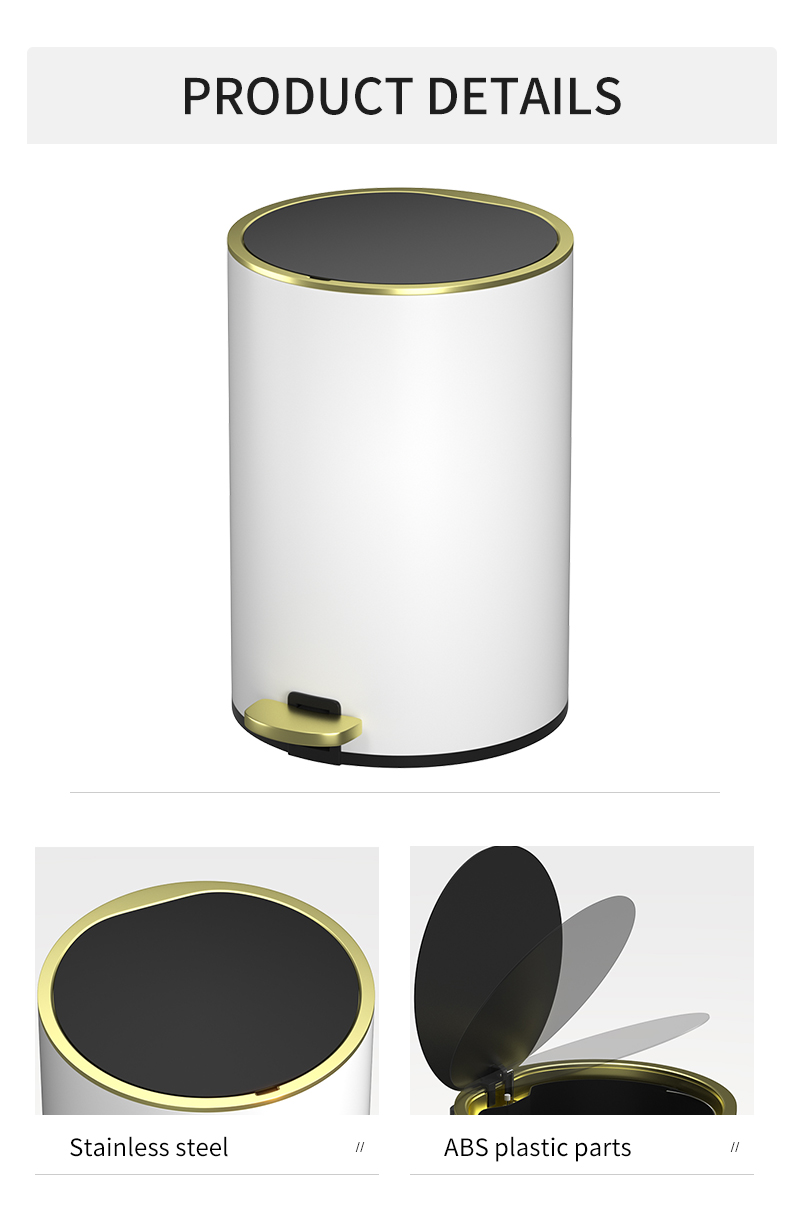 8L interior kitchen stainless steel metal clamshell bin with pedals