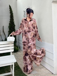 Çok renkli seçenekler çiçek baskı artı boyutu gevşek tasarım kadın gömleği ve pantolon için 2 adet Set - Product Image 6
