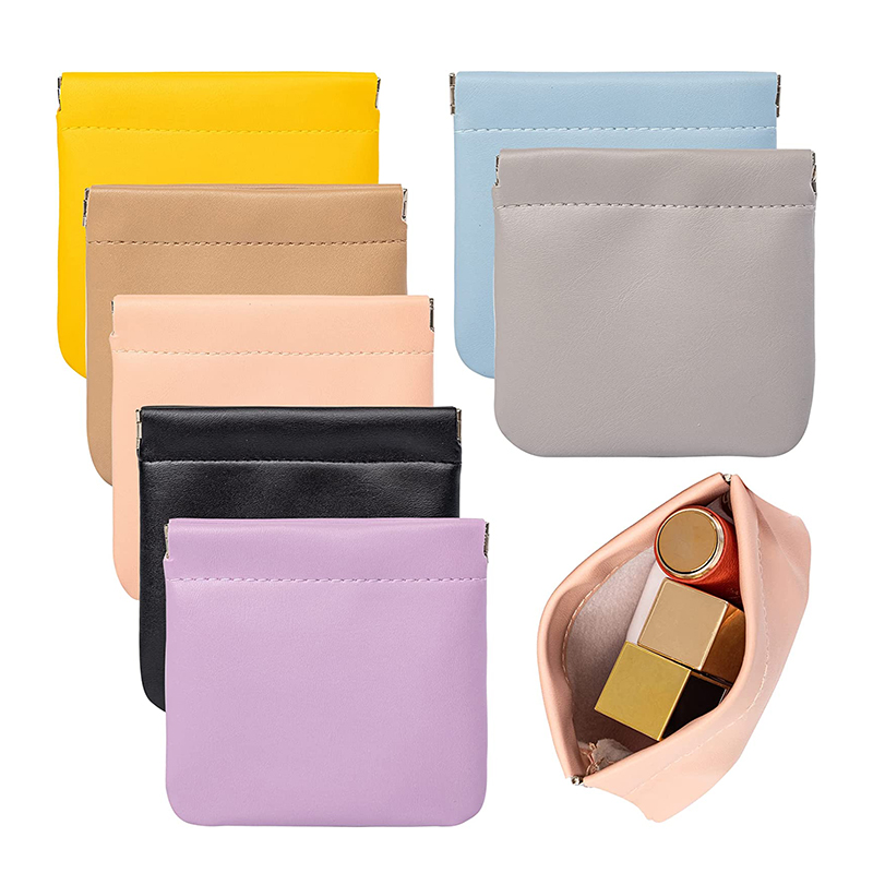 portable storage bags with snap spring automatic close pu leather waterproof mini cosmetic bag custom logo