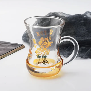 Türk kahve bardağı bardak kolu kabak şekli çay kupa ile özelleştirilmiş altın çıkartma baskı cam bardak - Product Image 3
