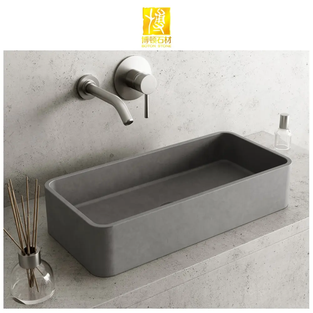 BOTON STONE-lavamanos de piedra Ovalada para cemento, encimera de hormigón, lavamanos redondos, diseño gris para Baño