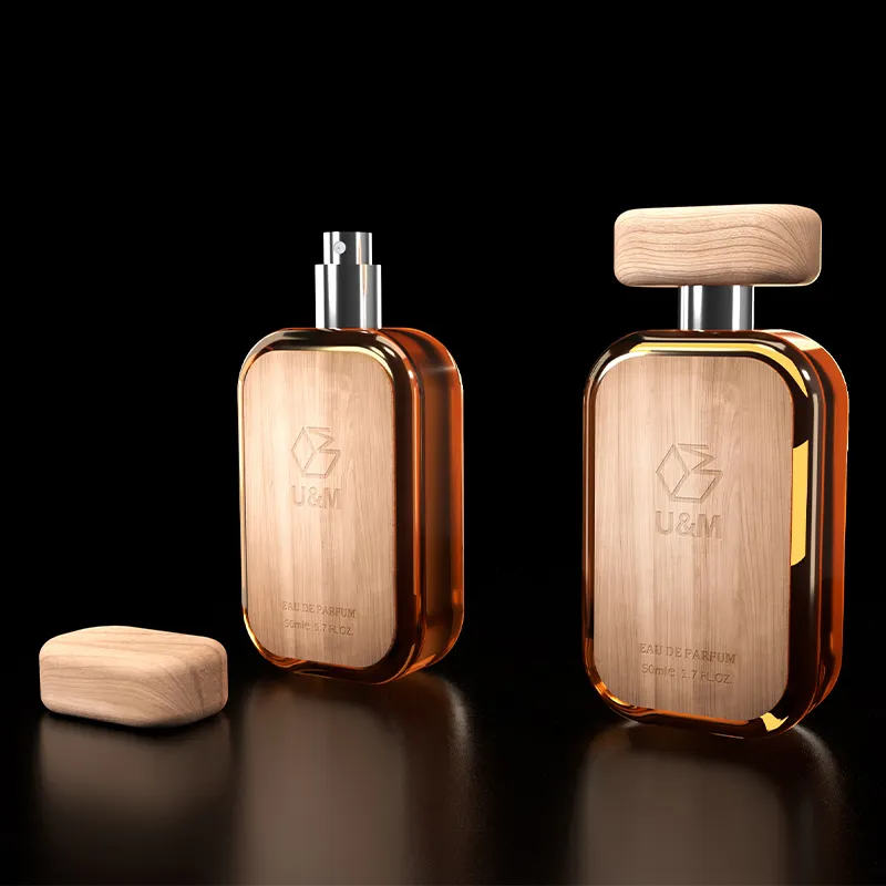 Bouteilles d'emballage de luxe en bois naturel Simple 100 ml, bouteilles vides en verre de parfum personnalisées