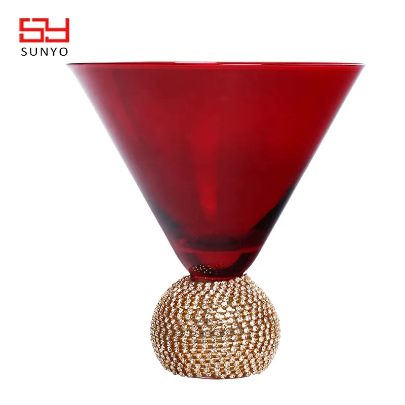 Vente en gros de nouveaux verres à Martini de Cocktail de couleur rouge en Spray de décoration de diamant réutilisable