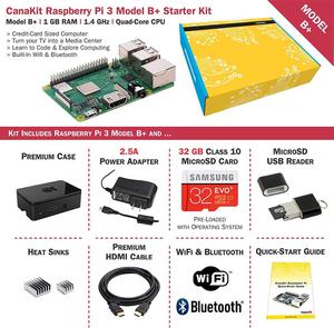 Presa di fabbrica Raspberry Pi 3 B + (B Plus) Starter Kit (32 GB EVO + Edition, custodia nera Premium)
