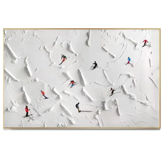 Inspirational Ski Sport pittura su tela pittura personalizzata Texture Wall Art regalo personalizzato Skier su Snowy Mountain minimalista