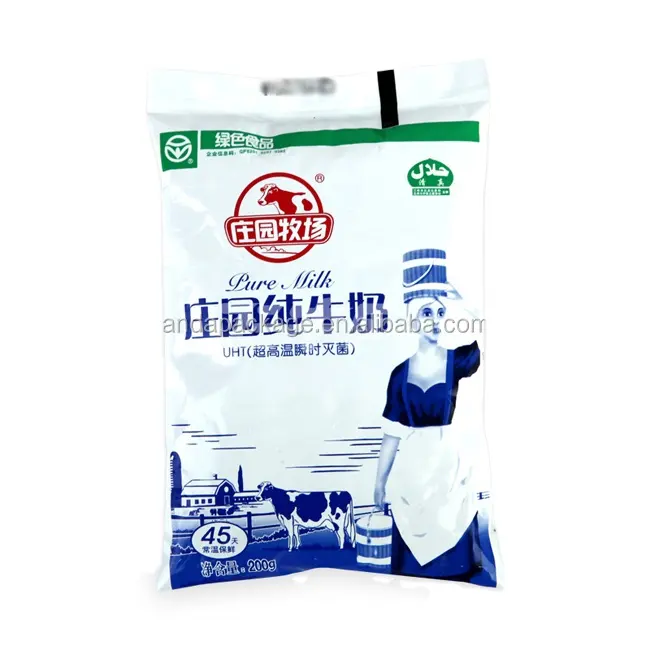 Película de PE de coextrusión de 3 capas para leche, bolsas de embalaje de leche fresca, impresión personalizada para bolsas de leche, negro/blanco