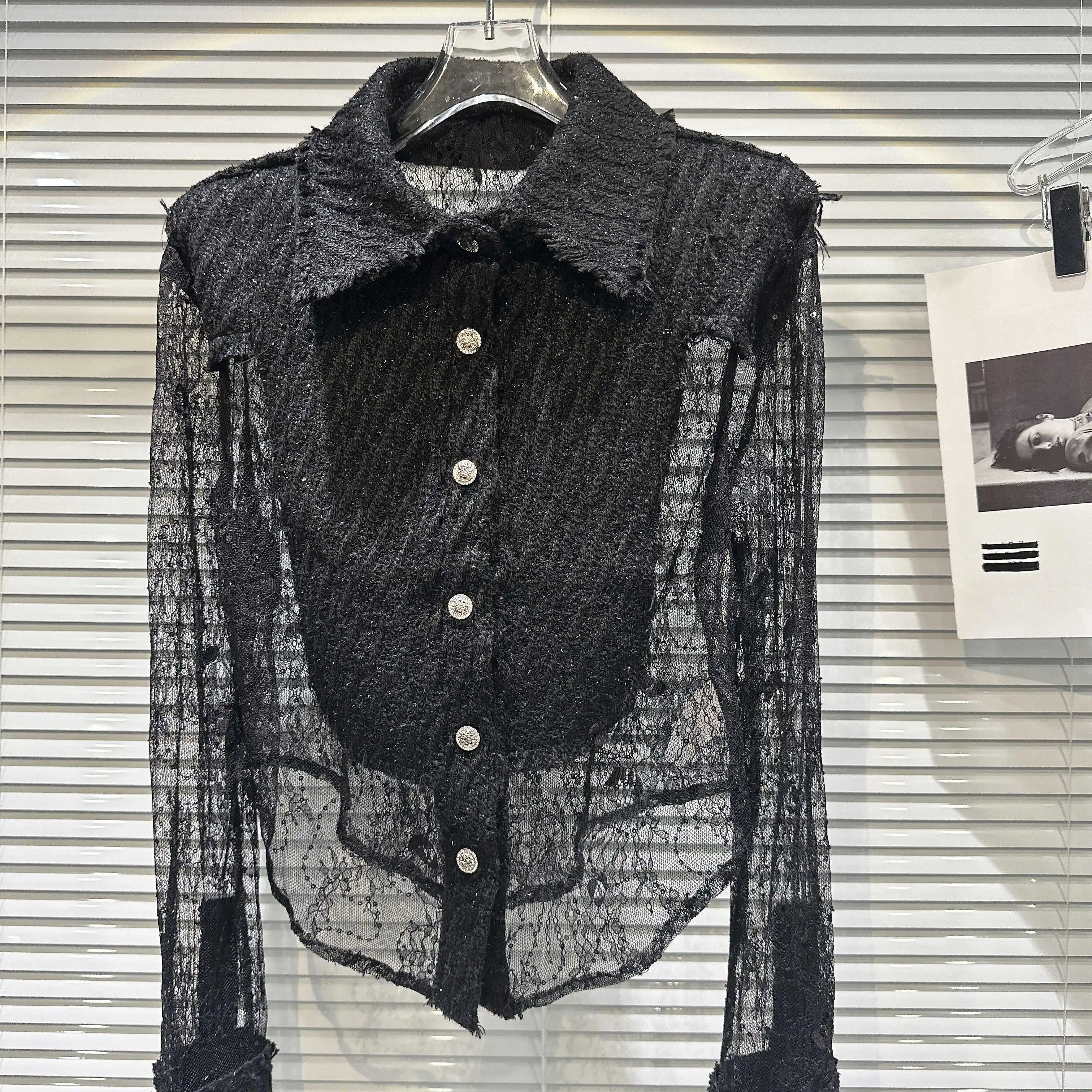 LE2013 Camisa de menina Tweed temperamento de renda em malha com novo estilo roupas femininas de marcas originais
