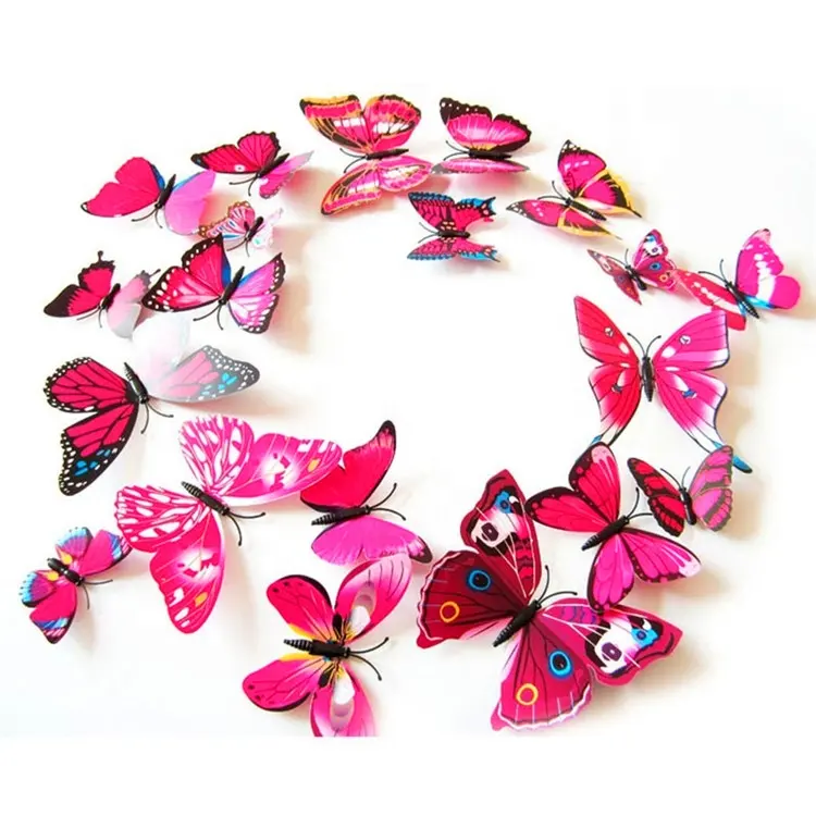 Adesivo de parede de borboleta 3d, adesivo de pvc colorido para decoração de quarto de geladeira, decoração de aniversário de casamento