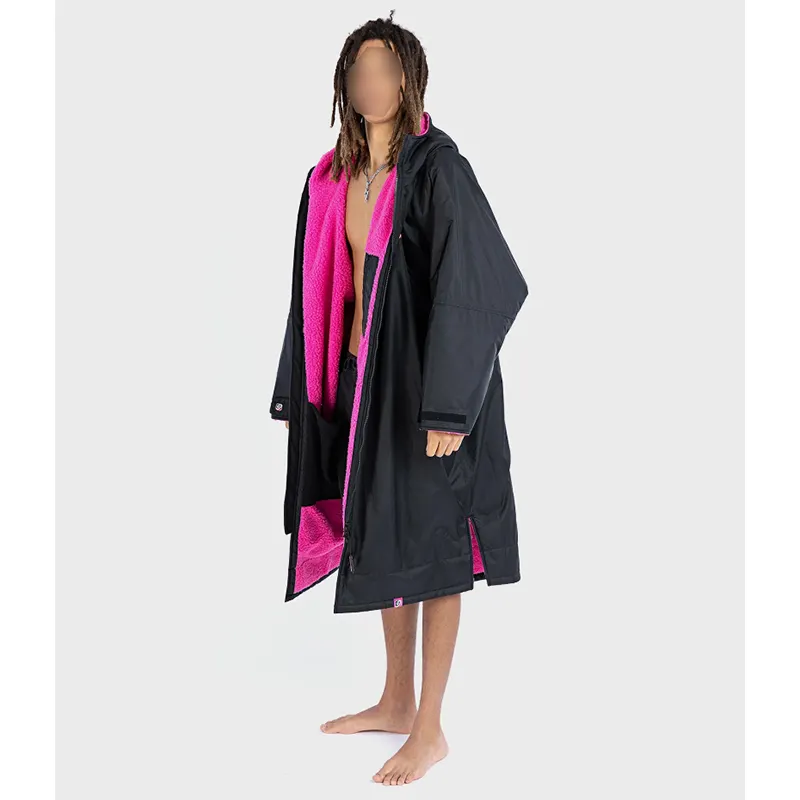 Pink Fleece Lined Surf Swimming Beach Dry Changing Robes Windproof Waterproof Oversized Quick Dry Changing Poncho Coat