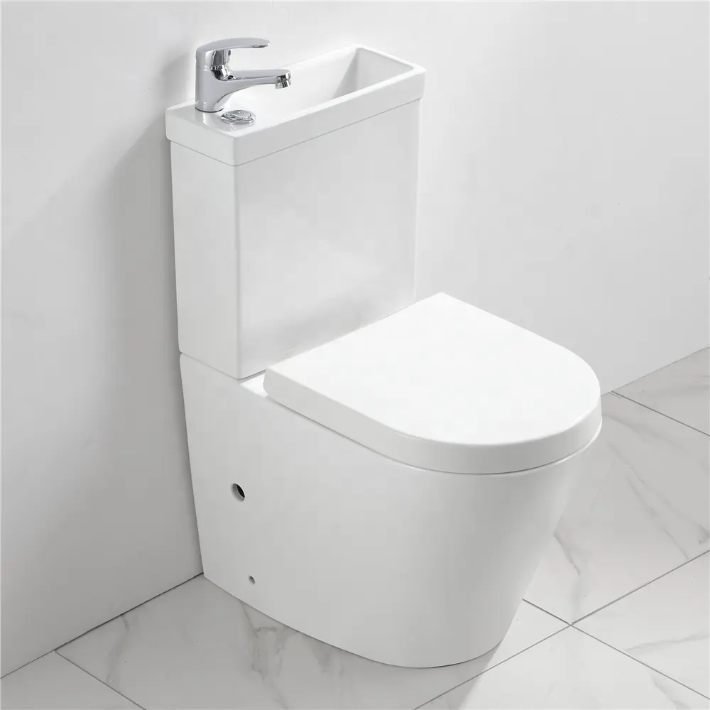 Combinación 2 en 1 de inodoro y fregadero juntos, lavabo para baño, WC, Unidad de ahorro de espacio con grifo e inodoro de cierre grueso