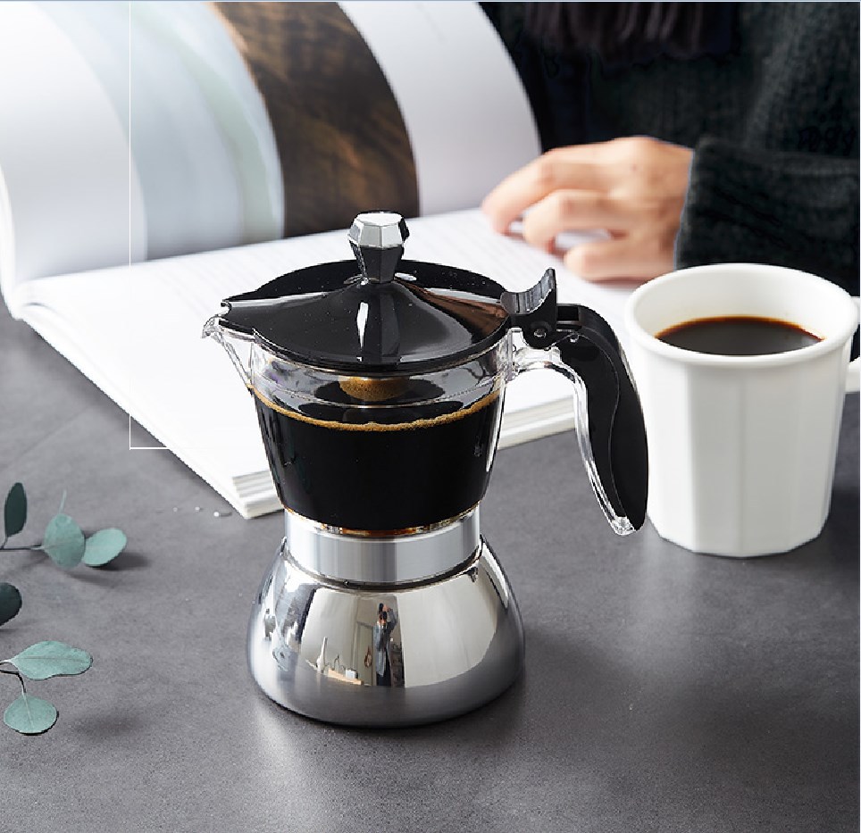 Custom logo Wholesale New Arrival espresso cups Elegant Transparent Borosilicate Glass Moka Pot Coffee with Base