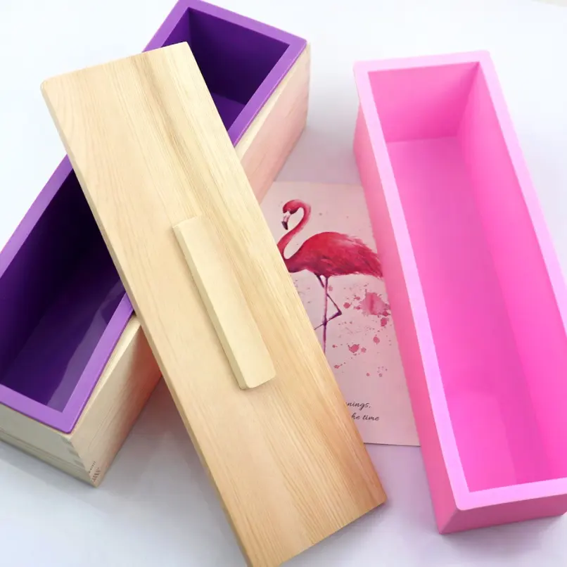 Moldes de silicona rectangulares gruesos para hacer jabón, kit de moldes de silicona DIY con caja de madera y Molde, caja de madera con molde