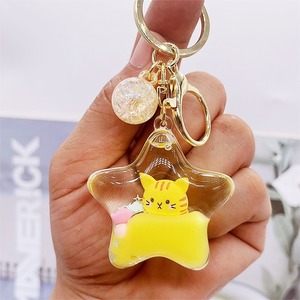 Nova Chegada Personalizado 3D Óleo Líquido Flutuante Garrafa Chaveiro Gato Bonito Anime Dos Desenhos Animados Chaveiro De Plástico Chaveiros