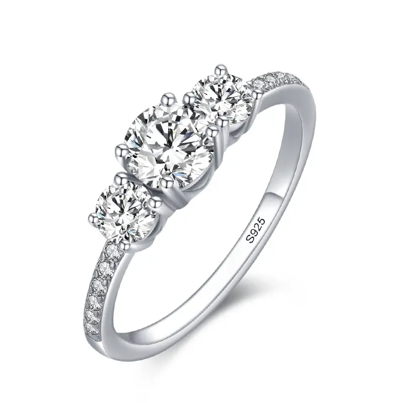 Women's 925 Sterling Silver Engagement Ring with Diamond Rhodium Plated Jewelry for Wedding Party