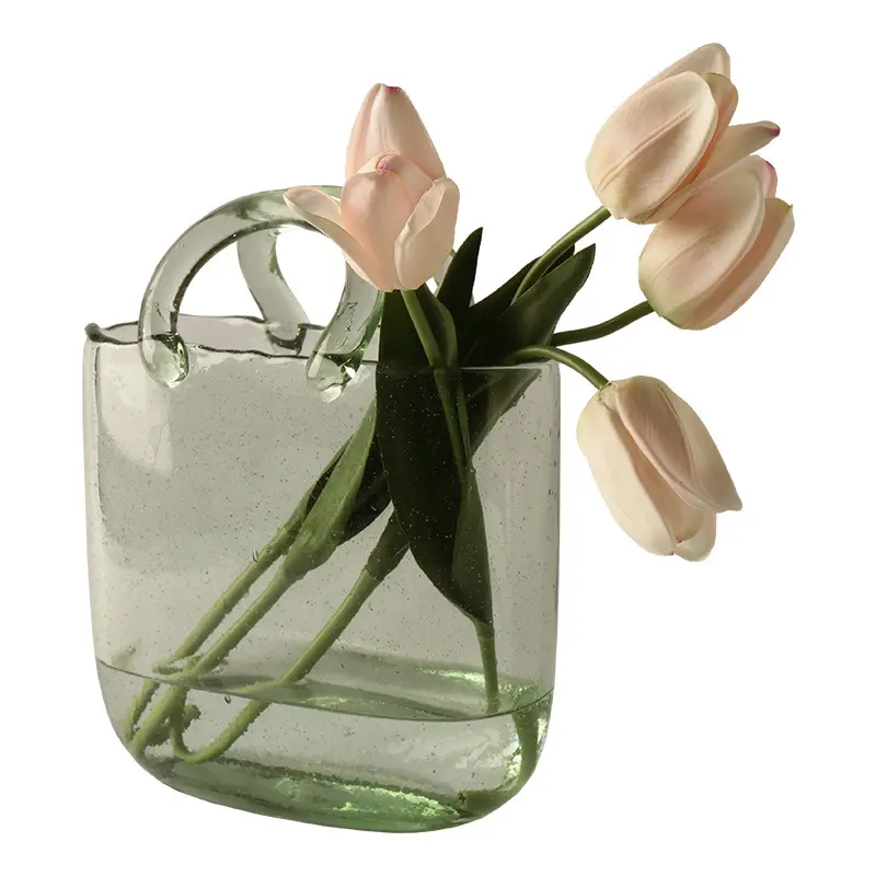 Diseño de patrón de burbujas, cesta de flores, forma de bolsa, jarrón de cristal
