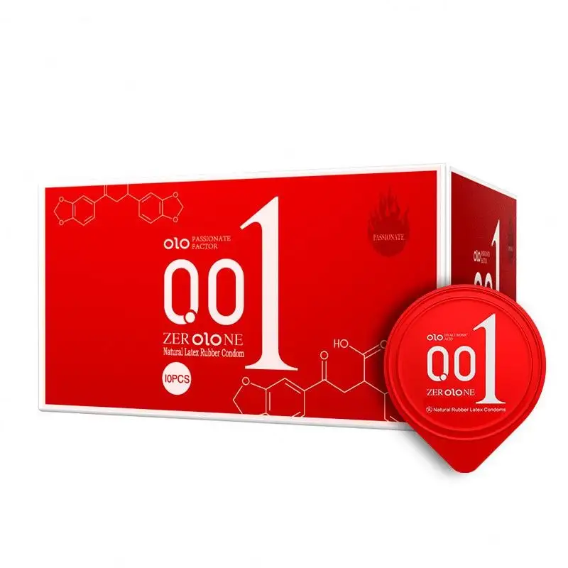 Großhandel Eis-Feuer-Stimulation Sex-Spielzeug für Männer Latex-Sex-Kondom 001 ultradünne Hyaluronsäure-Kondome mit englischer Verpackung